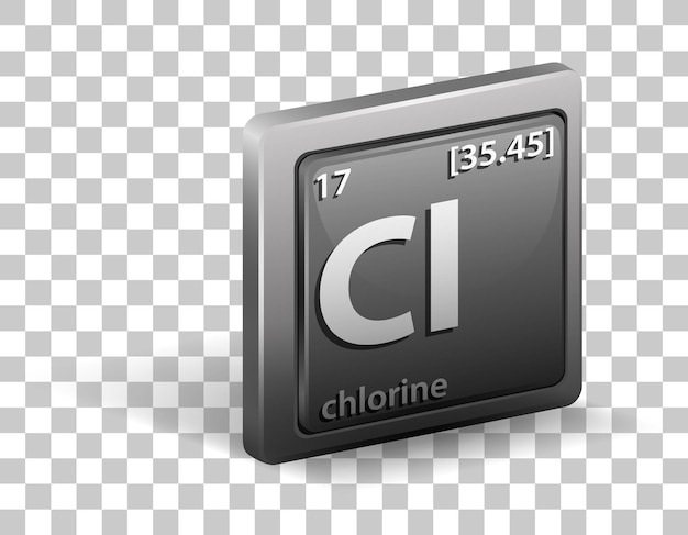 Chloor chemisch element. Chemisch symbool met atoomnummer en atoommassa.