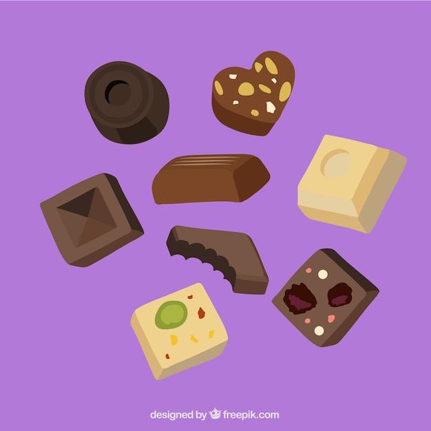 Gratis vector chocoladebonbons-collectie met verschillende aroma's