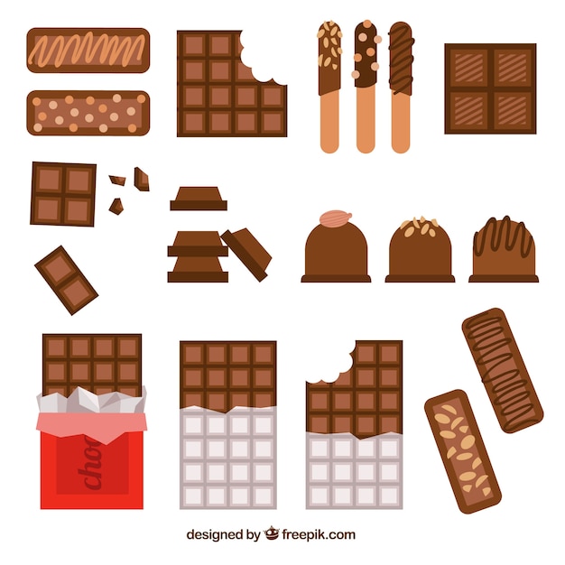 Chocoladerepen en stukkeninzameling met verschillende vormen en aroma&#39;s