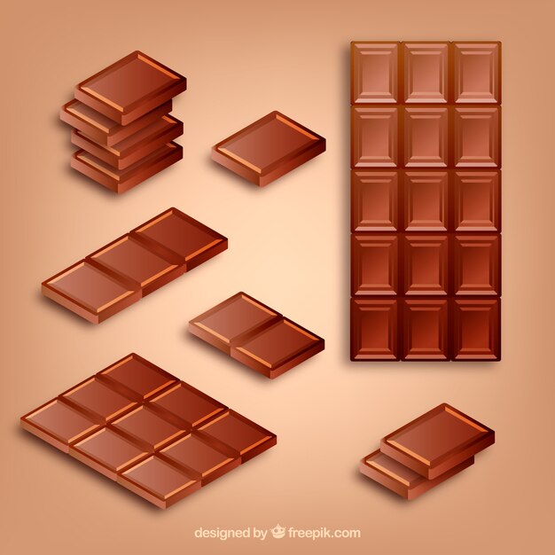 Chocoladerepen en stukkenverzameling in realistische stijl
