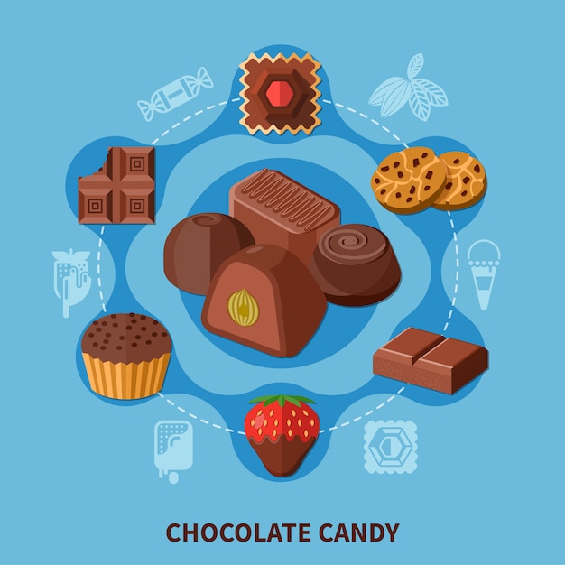 Gratis vector chocoladesuikergoed vlakke samenstelling