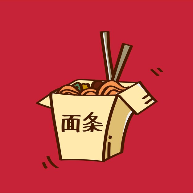 Chow mein in een afhaalmaaltijden doodle