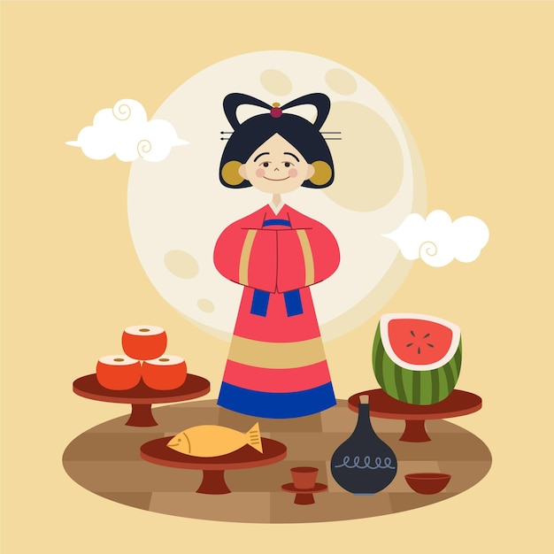 Gratis vector chuseok evenement illustratie thema