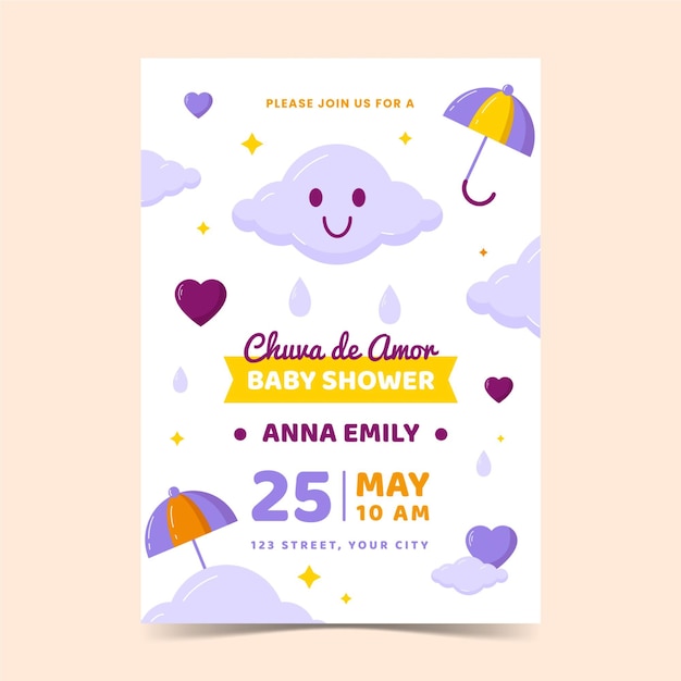 Chuva de amor baby shower uitnodiging sjabloon