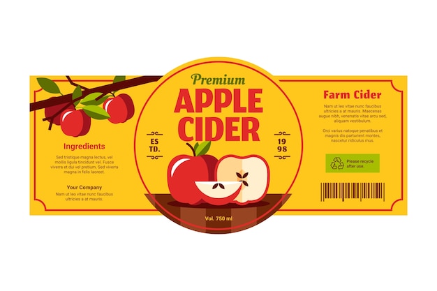 Gratis vector cider label ontwerpsjabloon