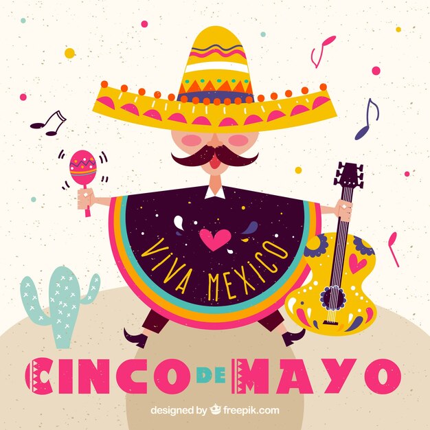 Cinco de mayo achtergrond met Mexicaanse muzikant