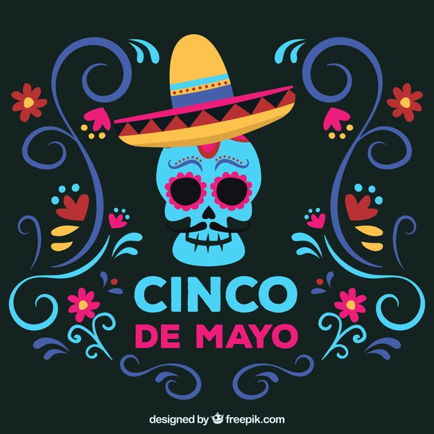 Cinco de mayo achtergrond met Mexicaanse schedel