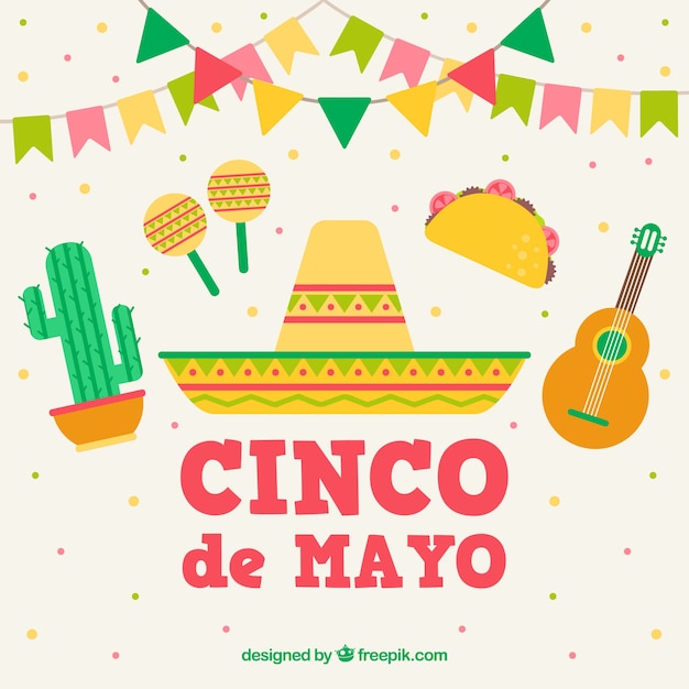 Gratis vector cinco de mayo achtergrond met traditionele elementen