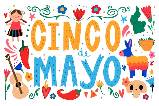 Cinco de mayo belettering met traditionele elementen