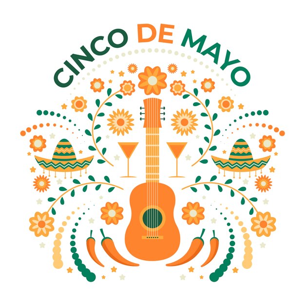 Gratis vector cinco de mayo creatieve illustratie met gitaar