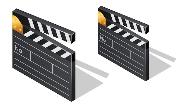 Cinema film clapperboards isometrische pictogrammen