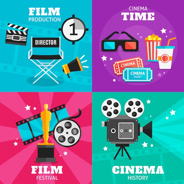 Gratis vector cinema gekleurde elementen instellen