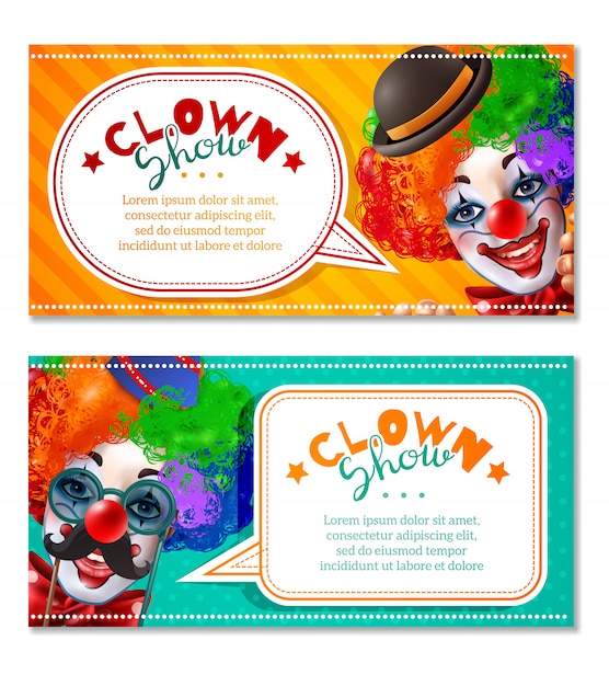 Circus clown laat 2 horizontale banners zien