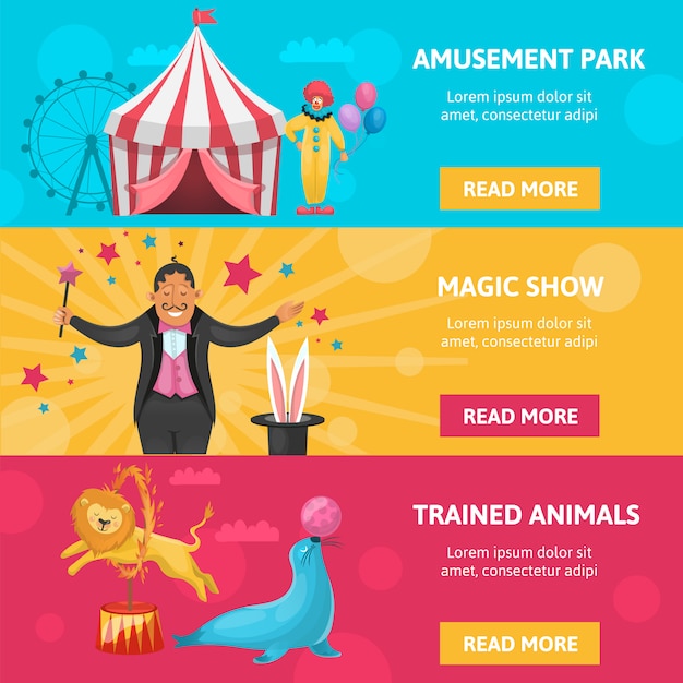 Circus entertainment banners set