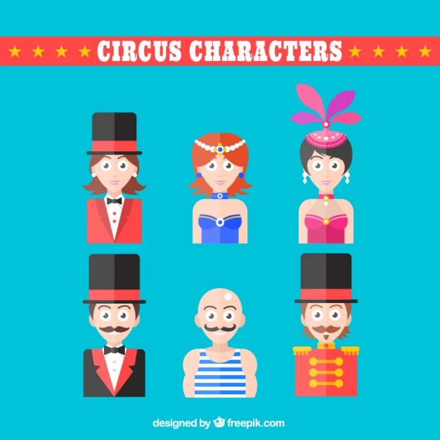 Circus personages in plat design