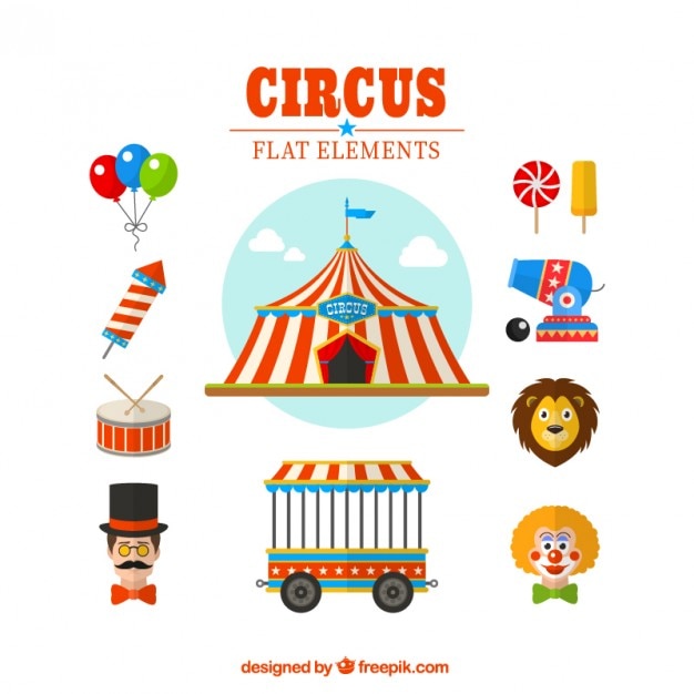 Gratis vector circus platte elementen pakken