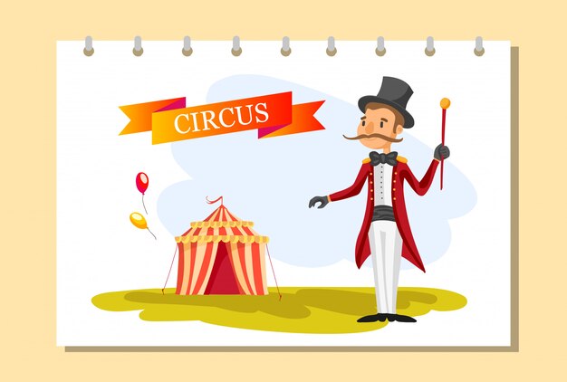 Circus-ticket. Carnaval-affiche. Circusshow. Verschillende circusartiesten.