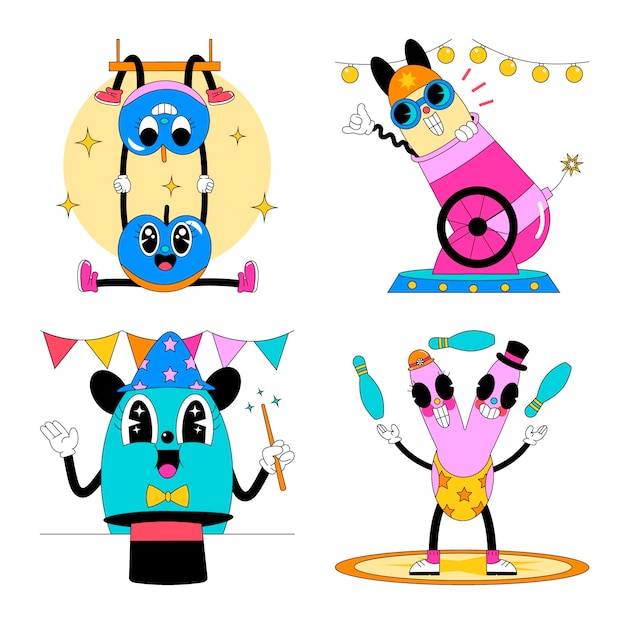 Gratis vector circus zuur stickers collectie