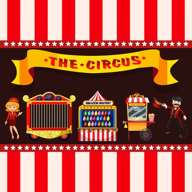 Gratis vector circusconcept met kraampjes