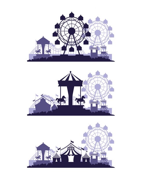 Circusfestivalbeurs-scenarios van blauwe en witte kleuren