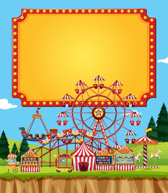 Circusscène met tekensjabloon in de hemel