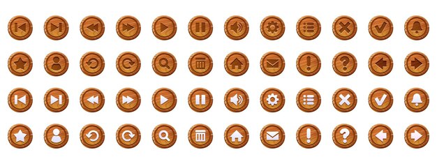 Cirkelknoppen met houten structuur en pictogrammen