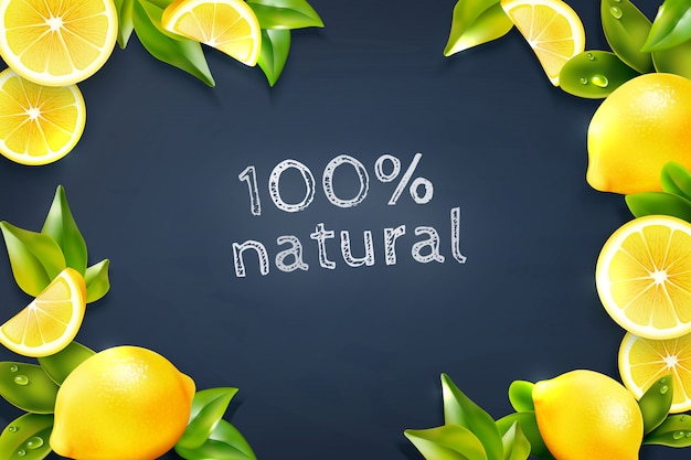 Citrus Lemon Frame Blackboard Background Poster