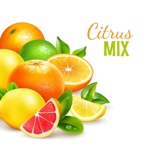 Gratis vector citrusvruchten mix realistische achtergrond poster