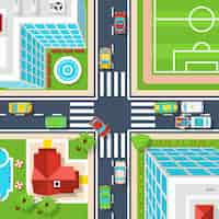 Gratis vector city crossroad bovenaanzicht