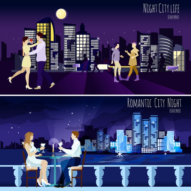 City Nightscape Background Banners Set
