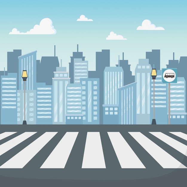 Gratis vector cityscape scène met zebrapadweg