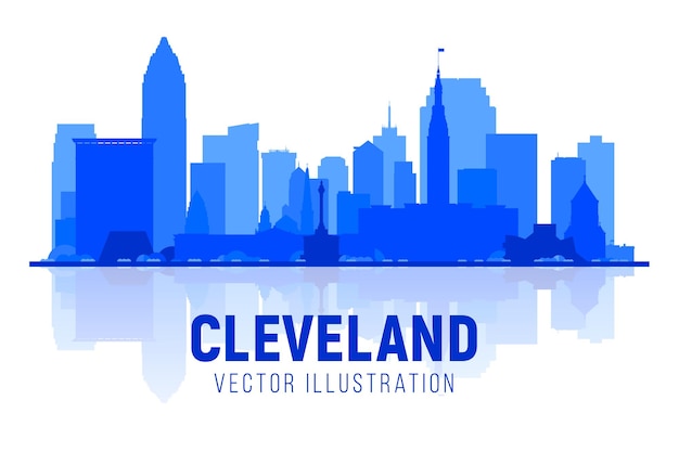 Gratis vector cleveland ohio usa silhouet skyline met panorama in hemelachtergrond vector illustratie zakelijk reizen en toerisme concept met moderne gebouwen afbeelding voor banner of website