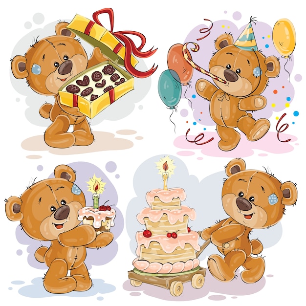 Clipart illustraties van teddybeer wenst u een fijne verjaardag