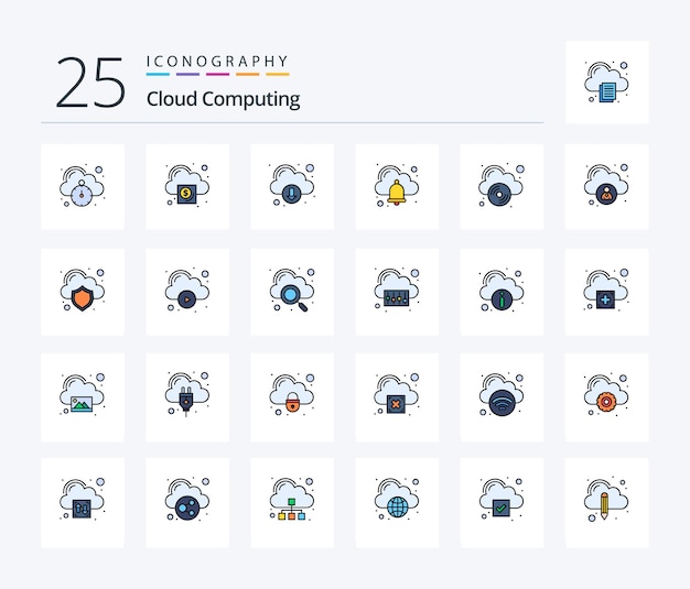 Cloud computing 25 line filled icon pack inclusief compact disk download alarmbel