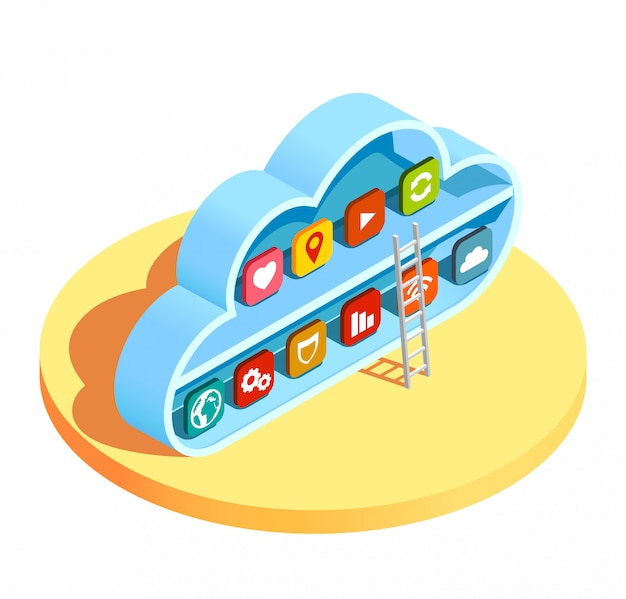 Gratis vector cloud computing-apps isometrisch