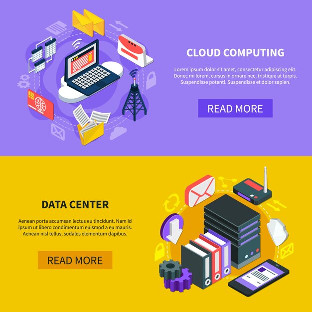 Cloud computing isometrische banners