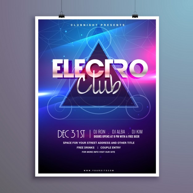 Gratis vector club music party flyer uitnodigingskaart met glanzende lichten effect