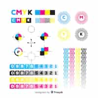 Gratis vector cmyk-kalibratie-elementverzameling