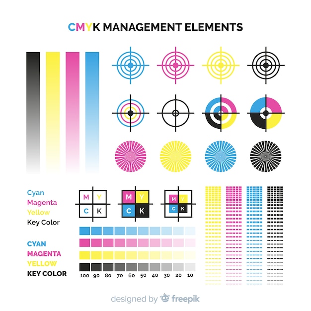 Gratis vector cmyk-kalibratie-elementverzameling