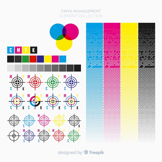 Gratis vector cmyk-kalibratie-elementverzameling