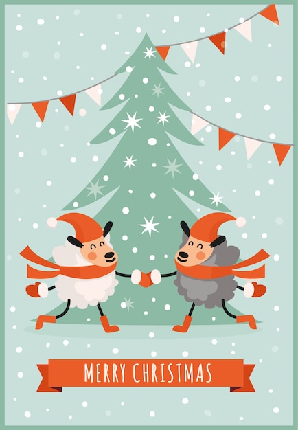 Gratis vector cmyk kerstkaart met schapen