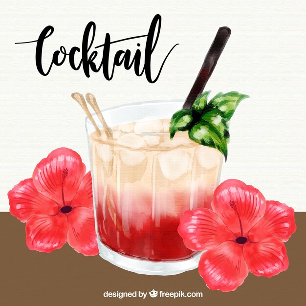 Cocktail achtergrond met aquarel bloemen