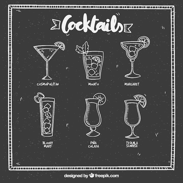Gratis vector cocktail menu krijt ontwerp