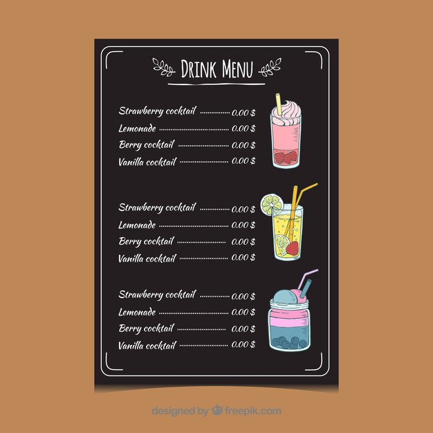 Cocktail menu ontwerp in krijt stijl