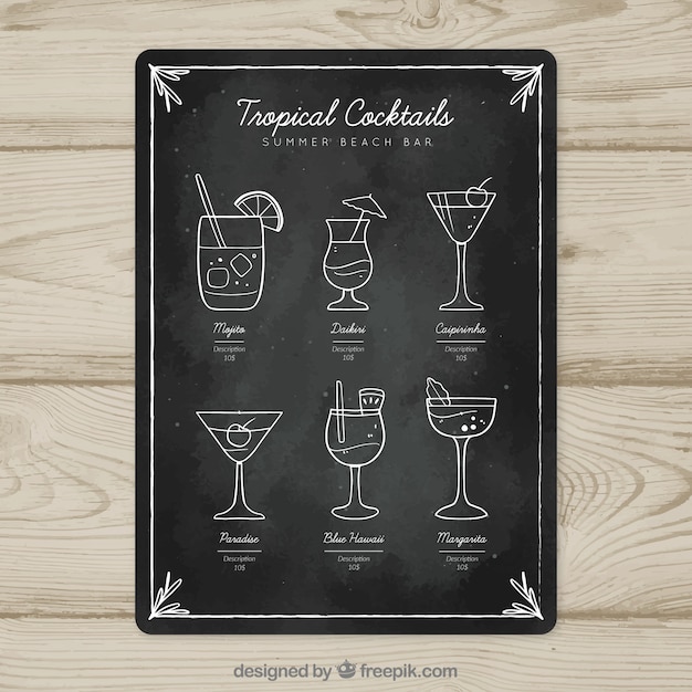 Gratis vector cocktail menusjabloon in schoolbord stijl