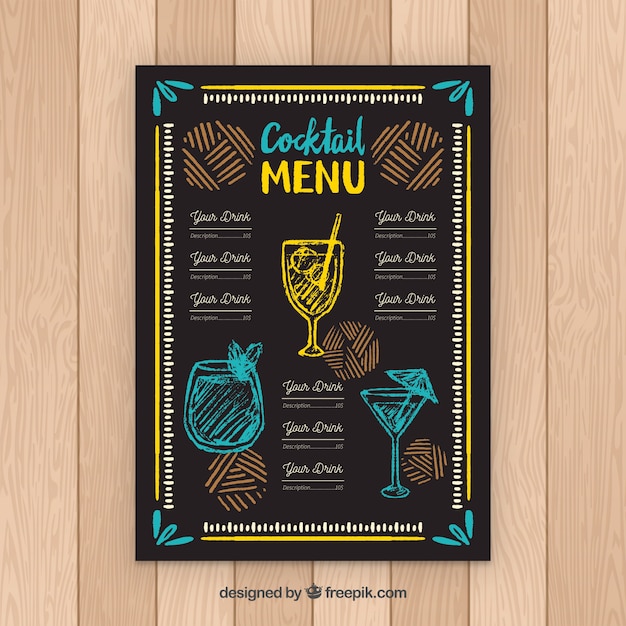 Cocktail menusjabloon in schoolbord stijl