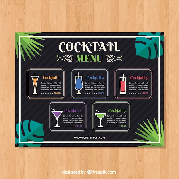 Gratis vector cocktail menusjabloon met platte ontwerp