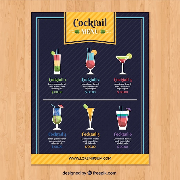 Gratis vector cocktail menusjabloon met platte ontwerp