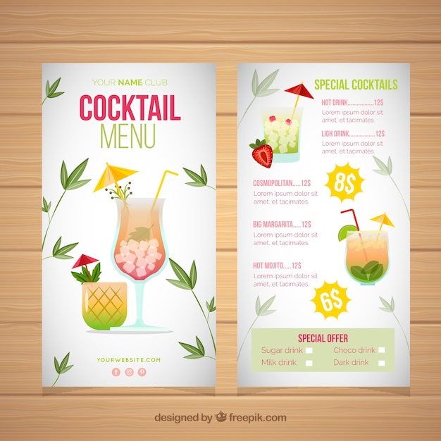 Cocktail menusjabloon met platte ontwerp