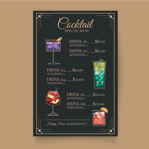 Gratis vector cocktail menusjabloon